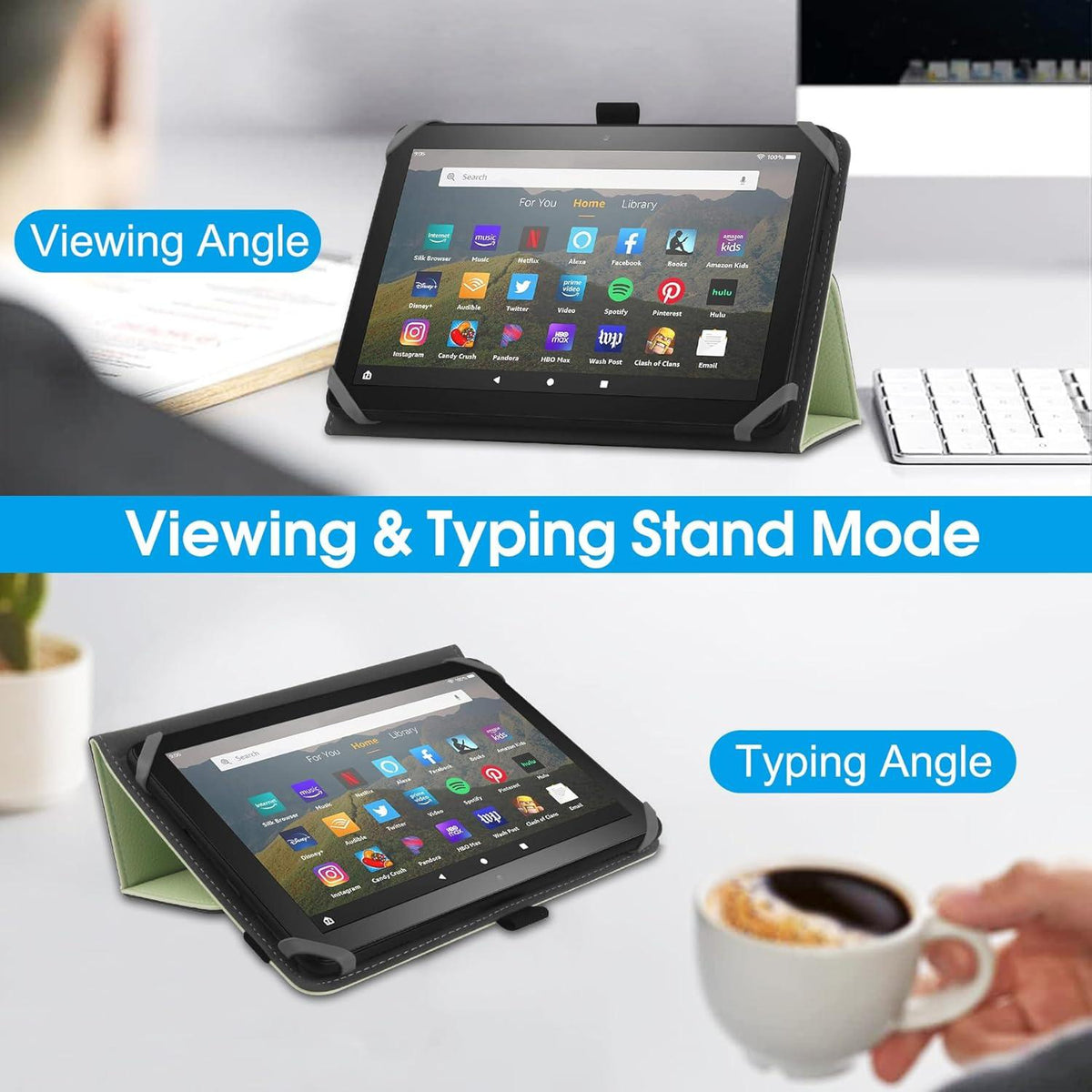Universelle Tablette Hülle 7-8 Zoll mit Ständer und Handschlaufe - Grün