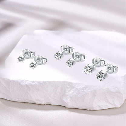 925 Sterling Silber Ohrstecker Set Damen, Zirkonia, 2/3/4mm