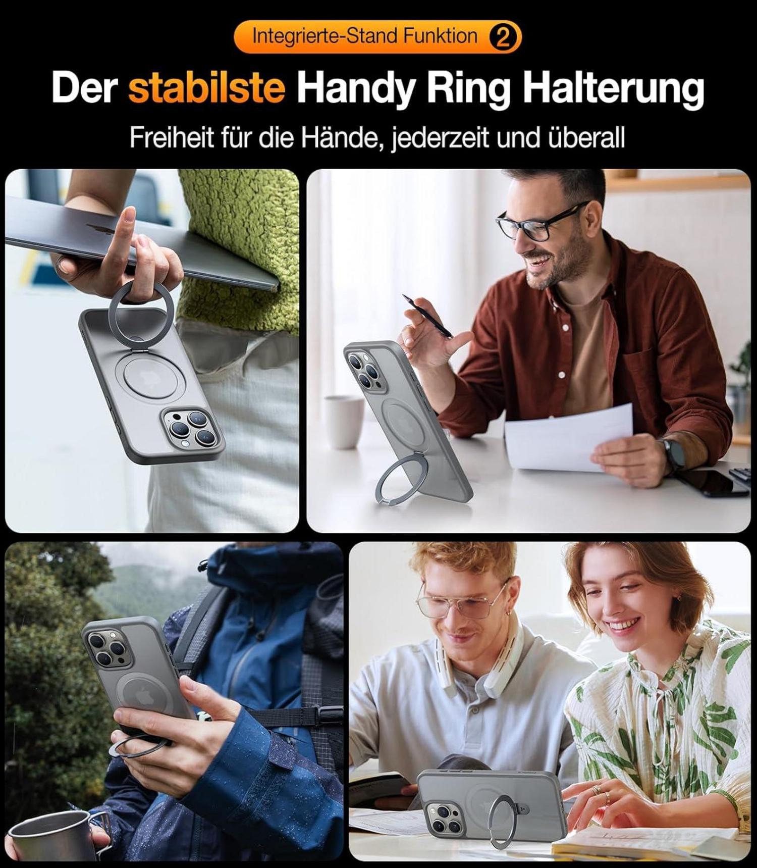 TORRAS Ostand iPhone 15 Pro Hülle MagSafe Militärschutz Grau