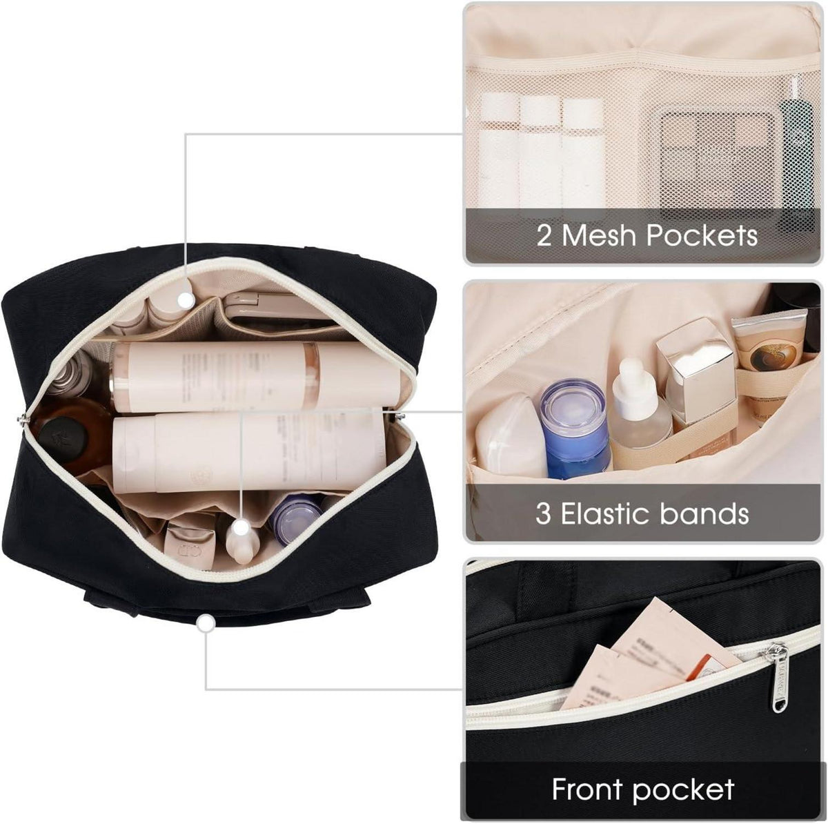 Narwey Große Kulturtasche Damen Schwarz Makeup Organizer