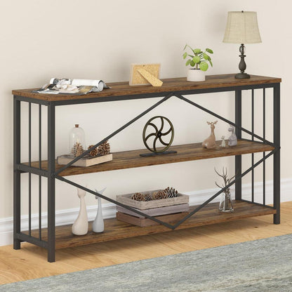 LVB Konsolentisch Schwarz Holz 3 Ebenen Bücherregal Stauraum 140x34x74 cm