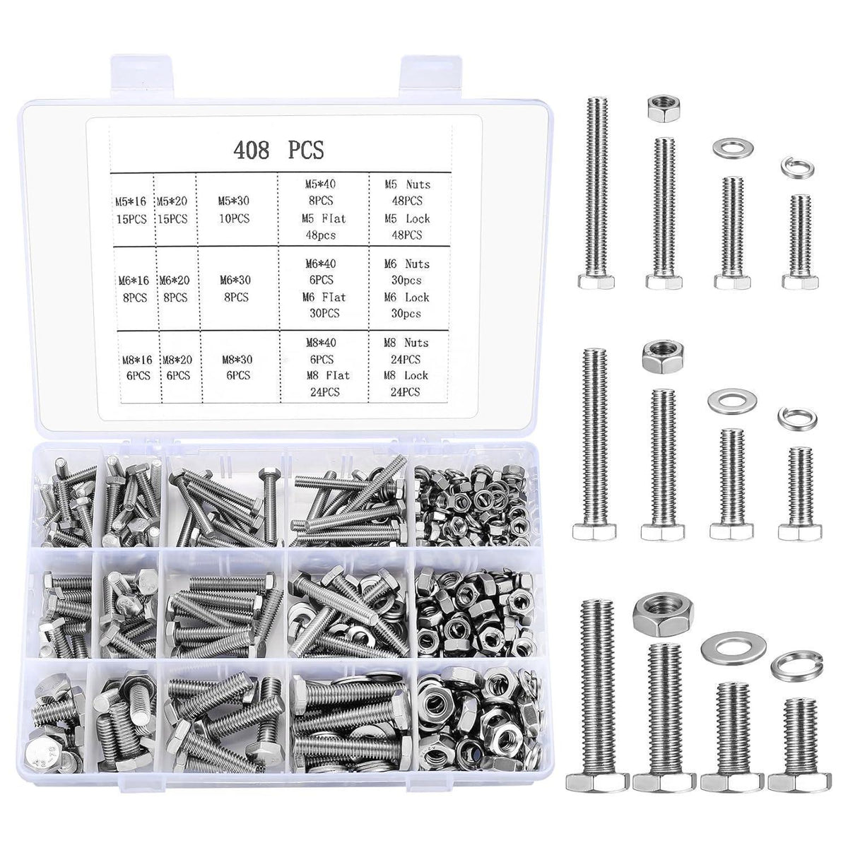 408tlg. Sechskantschrauben & Muttern Set M5-M8 Edelstahl