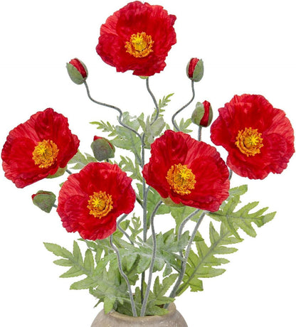 Künstliche Mohnblumen Deko-Set Realistisch Blumenarrangement Rot 5er