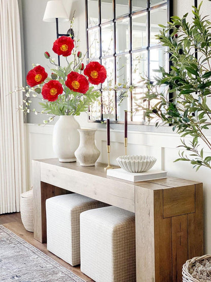 Künstliche Mohnblumen Deko-Set Realistisch Blumenarrangement Rot 5er
