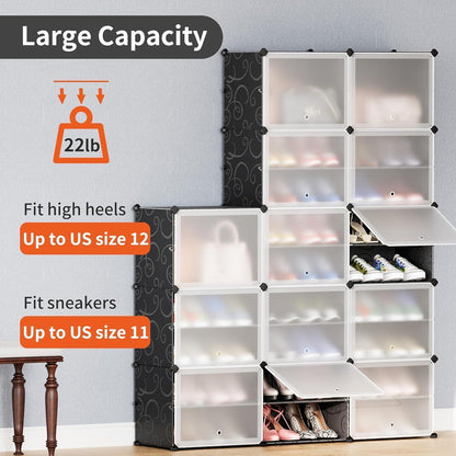 JOISCOPE Schwarzer DIY Schuhschrank mit Transparenter Tür
