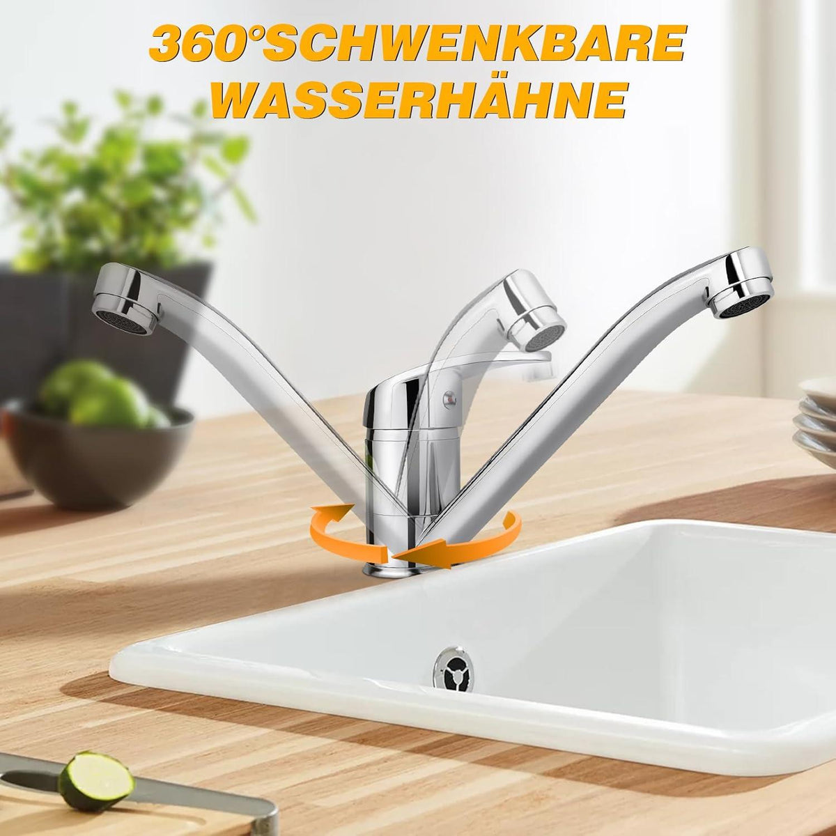 Einhebel Küchenarmatur 360° Schwenk, Verchromt für