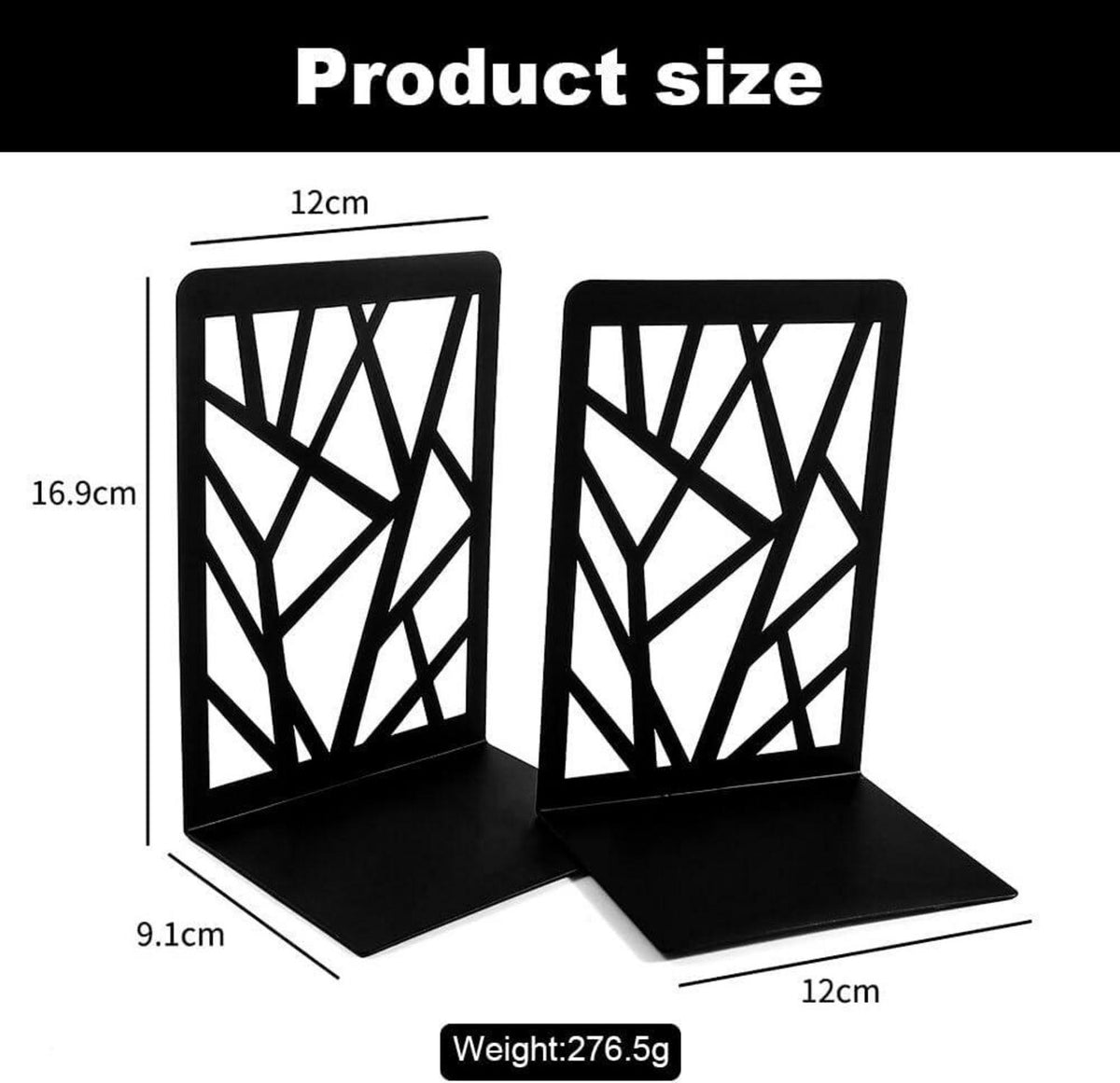 Metallische Buchstütze 2 Stück Schwarz 12 x 9 x 16,9 cm