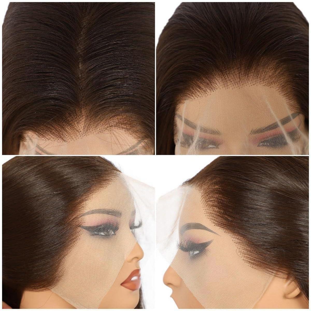 Braune Lange Gerade Perücke 13x6 Lace Front Synthetik 26 Zoll