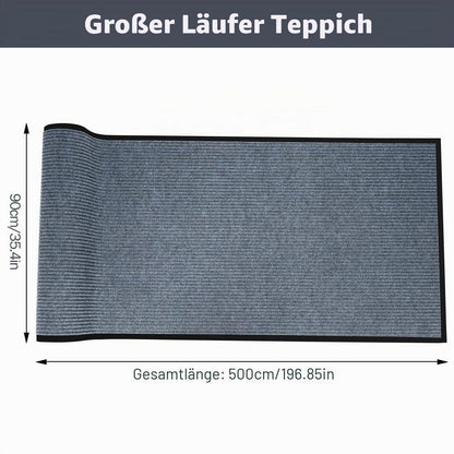 Grauer Teppichläufer 90x500 cm - Rutschfest & Waschbar