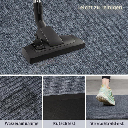 Grauer Teppichläufer 90x500 cm - Rutschfest & Waschbar