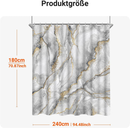 Duschvorhang 240x180cm Marmor Saum Antischimmel Textil Wasserabweisend