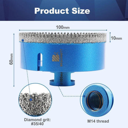 Diamant Fliesenbohrer 100mm M14 für Winkelschleifer (2 Stück)