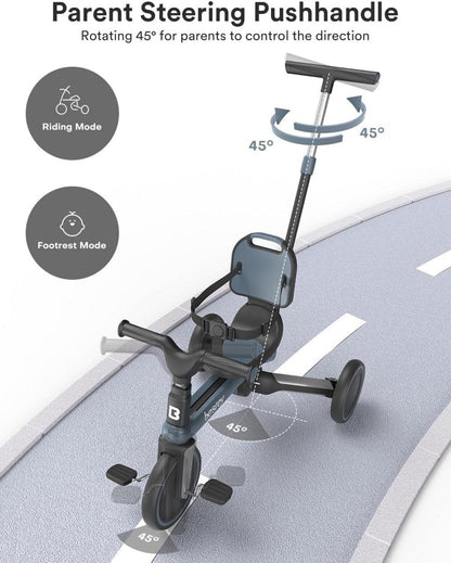 Kleinkindfahrrad mit Elternlenkschiebegriff, faltbares