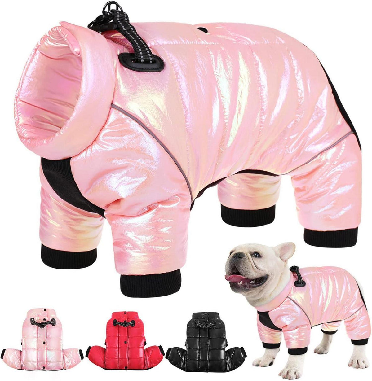 Wasserdichter Hundemantel Winter mit reflektierendem Streifen Rosa