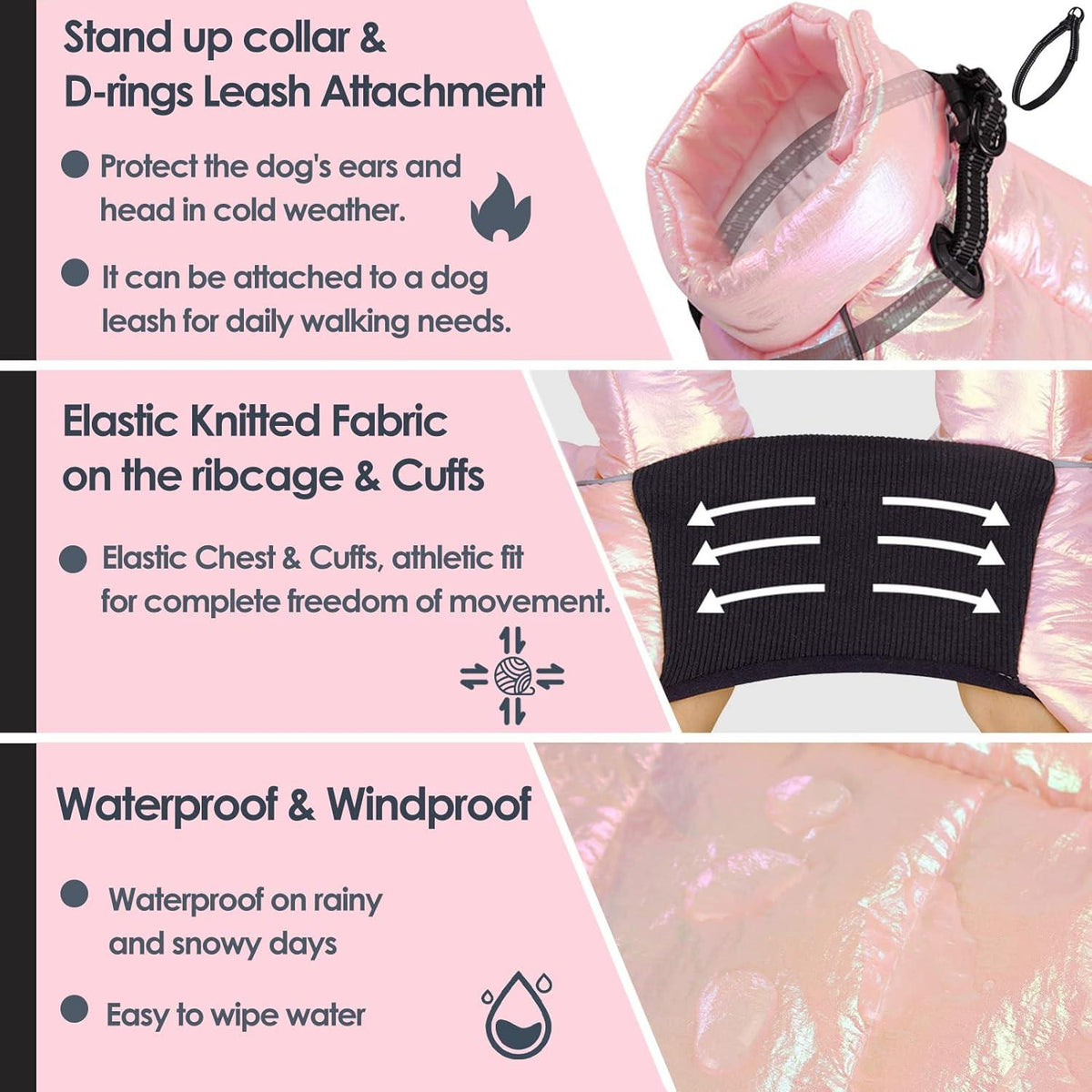 Wasserdichter Hundemantel Winter mit reflektierendem Streifen Rosa