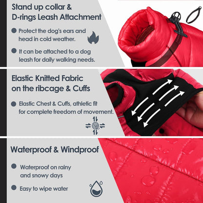 Wasserdichter Hundemantel Winterjacke für kleine Hunde Rot