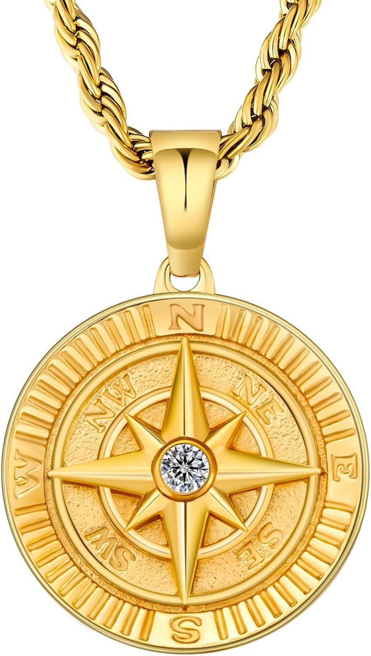 Goldene Herren Kompass-Kette mit Münzanhänger 2,5mm 55,9cm
