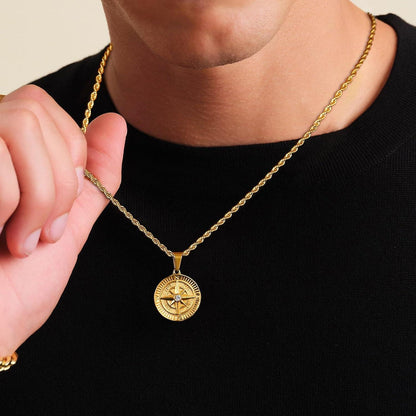 Herren Kompass Anhänger Kette 18K vergoldet 55,9cm Gold