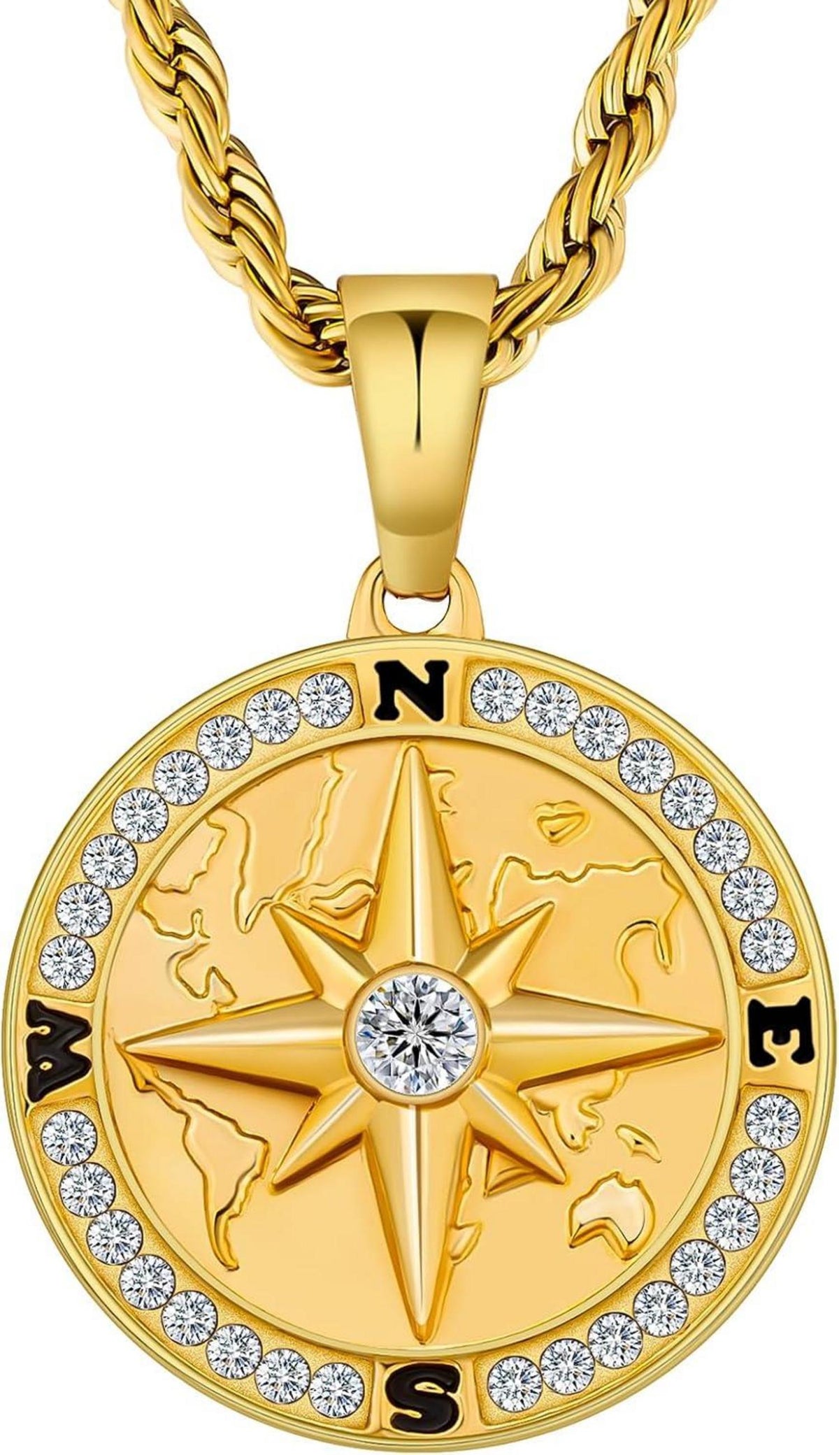 Kompass Anhänger Kette 2,5mm Goldkette 55,9cm Edelstahl Siegelring