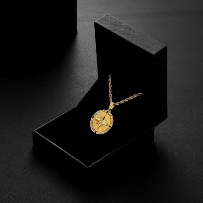 Herren Kette mit Kompass Anhänger 18K vergoldet Edelstahl 55,9cm