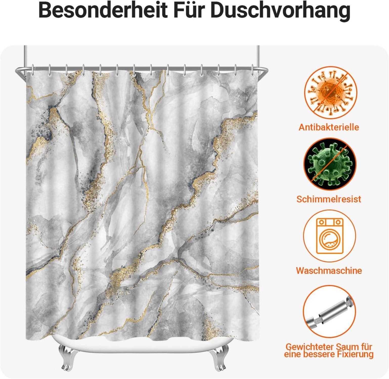 Duschvorhang Marmor 240x200cm Beschwerter Saum Wasserabweisend 16 Ösen 146 H200