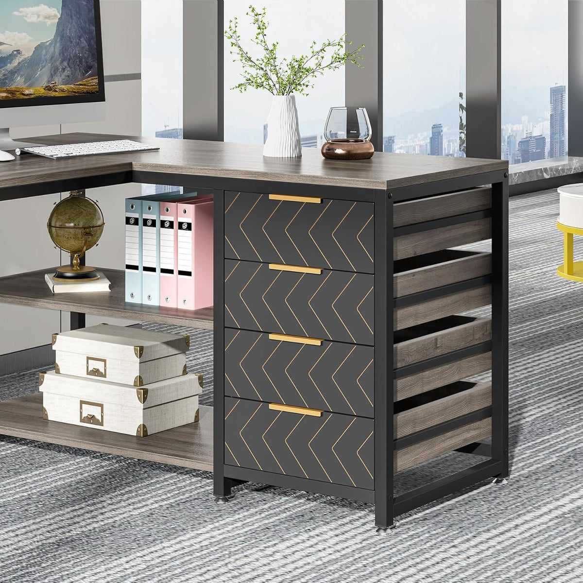 L-förmiger Schreibtisch mit Schubladen – Eckschreibtisch für Büro & Home Office