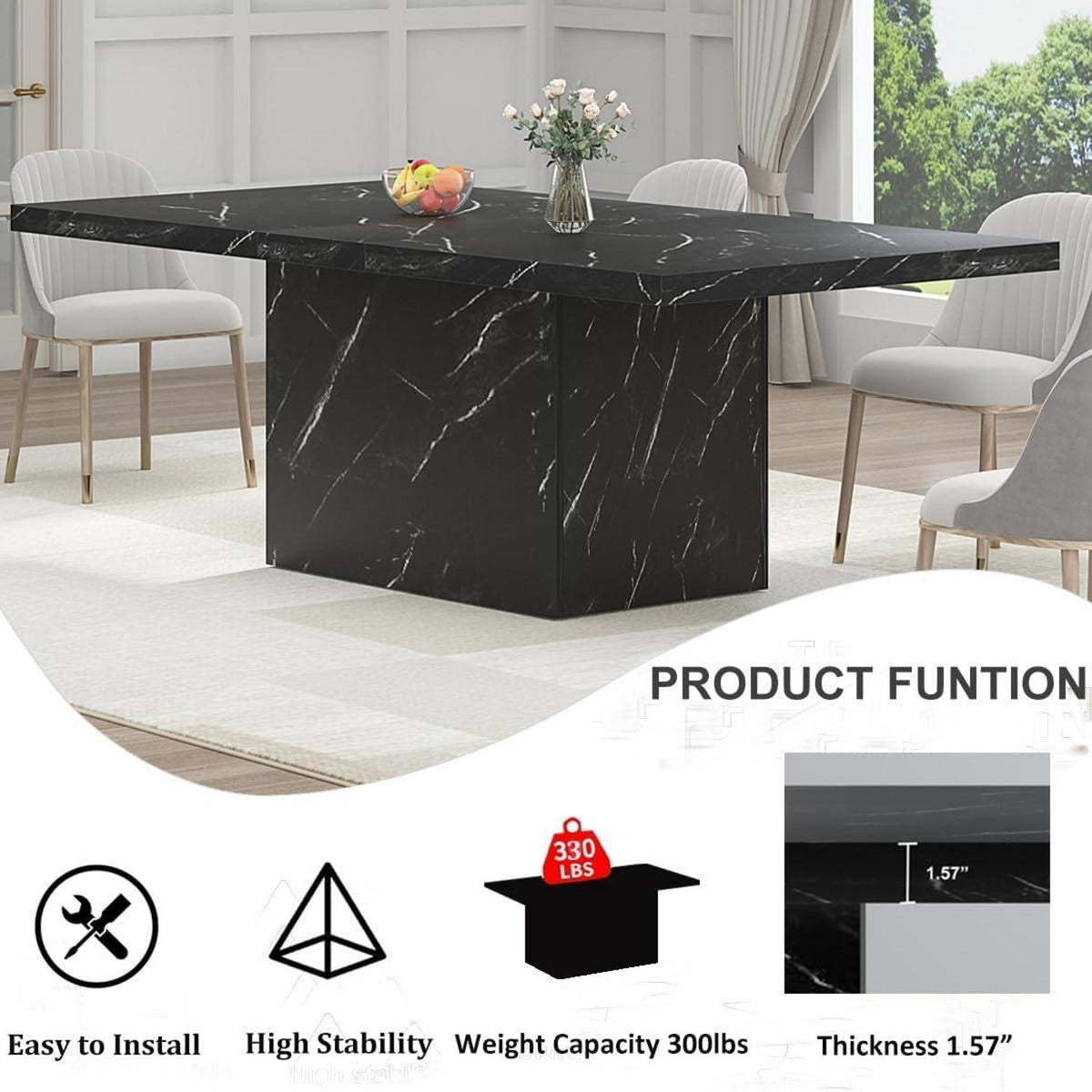 Moderner Esstisch Schwarz 180x80cm – Küchentisch für 6-8 Personen