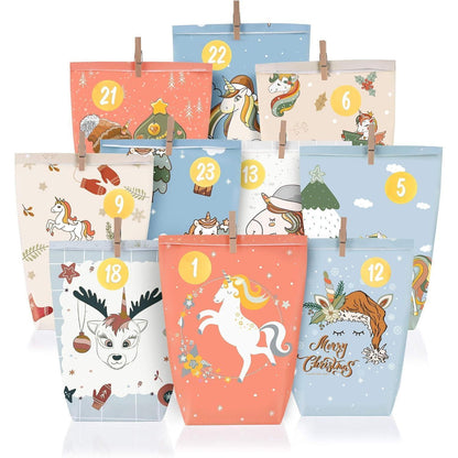 Adventskalender Tüten Einhorn Motiv 24 bedruckte