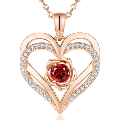 Herz Halskette Rosegold mit Geburtsstein aus 925 Sterling Silber