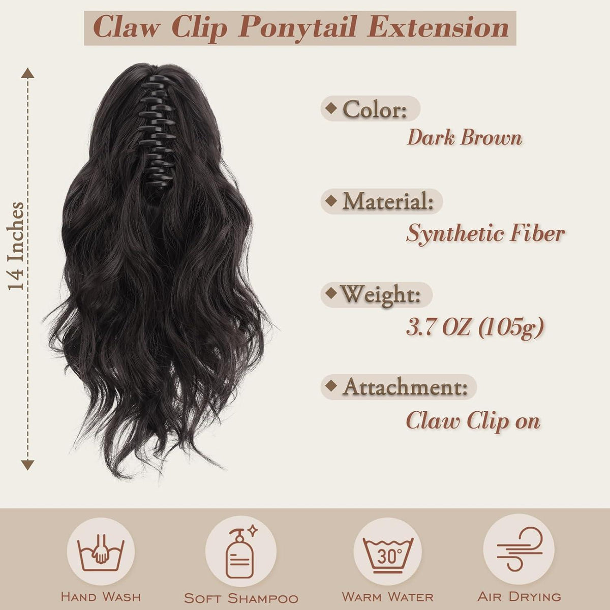 Pferdeschwanz Extension 35cm Dunkel Braun Clip Kurz Lockig