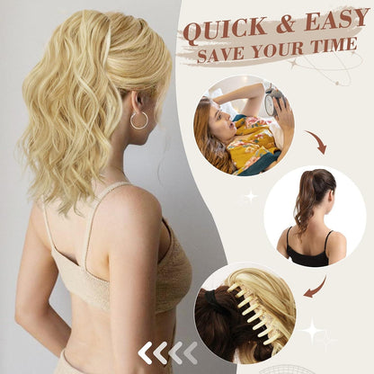 Pferdeschwanz Extension 35 cm Lockig Wellig Synthetik Haarverlängerung Asche Blond