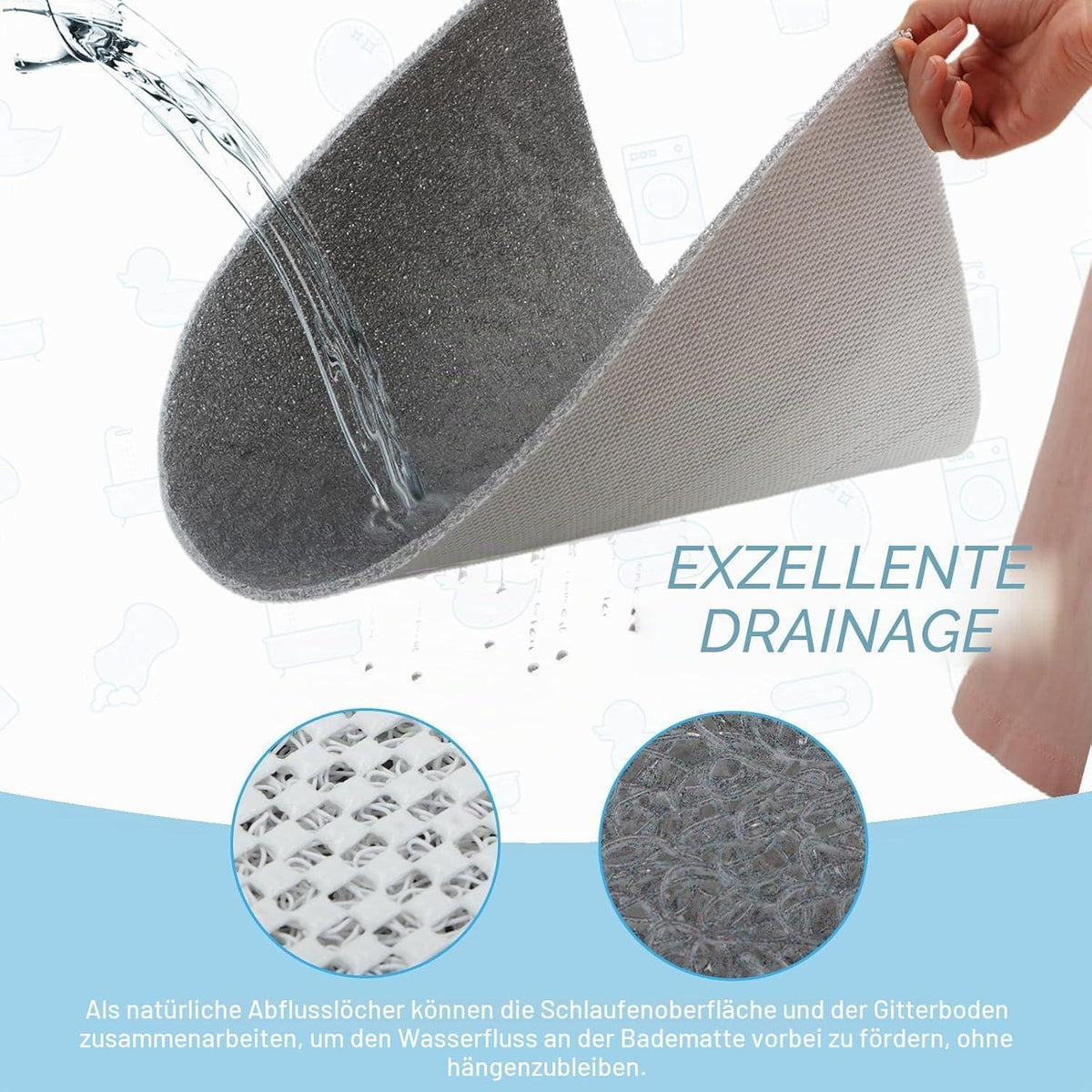 Rutschfeste Duschmatte Luffa 60x60 cm – Anti Schimmel & Abfluss
