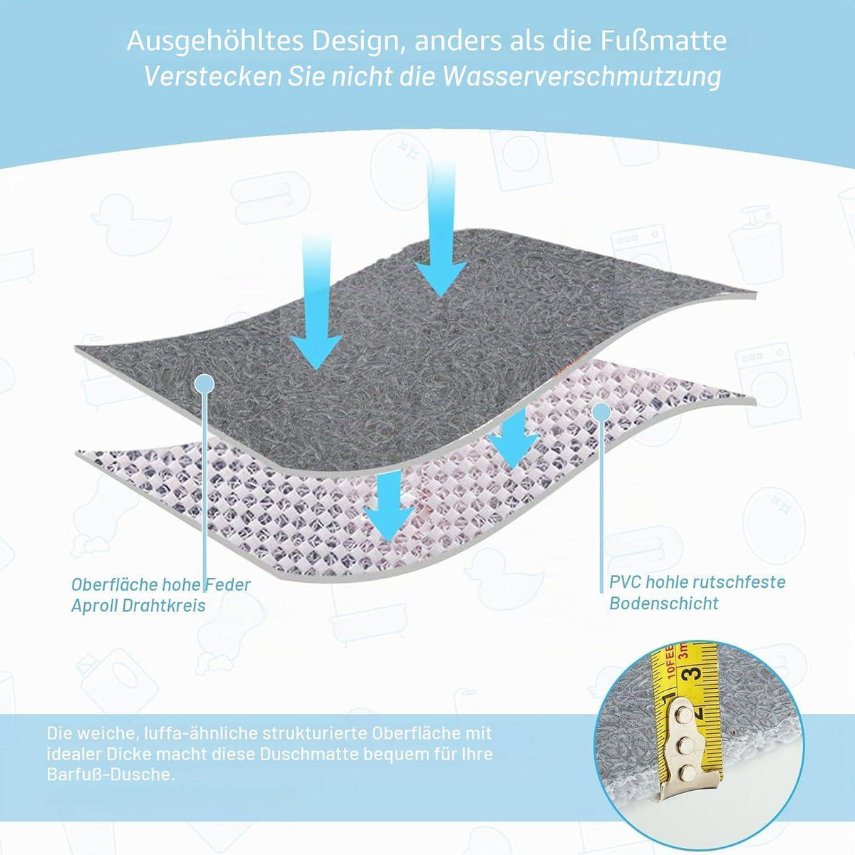 Rutschfeste Duschmatte Luffa 60x60 cm – Anti Schimmel & Abfluss