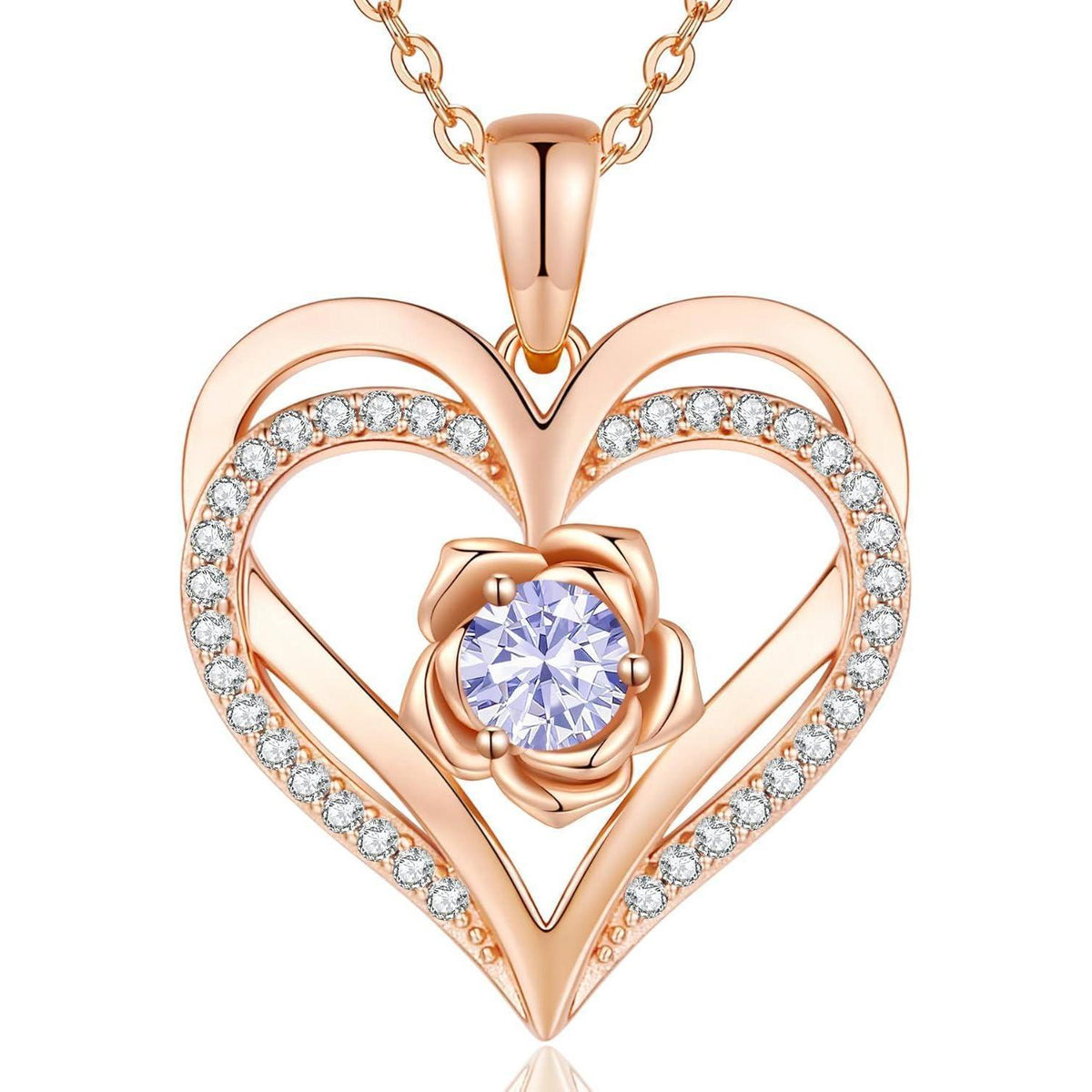 Herz Halskette mit Geburtsstein aus 925 Sterling Silber, Roségold-Beschichtung