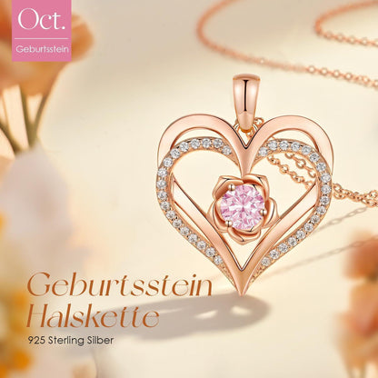 Herz Halskette Damen Rosegold mit Geburtsstein Sterling Silber 925