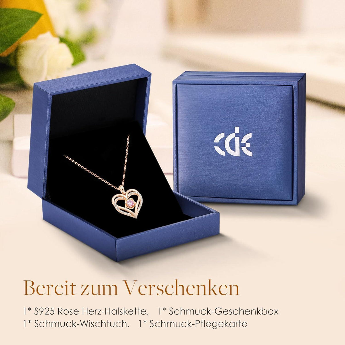Herz Halskette Damen Rosegold mit Geburtsstein Sterling Silber 925