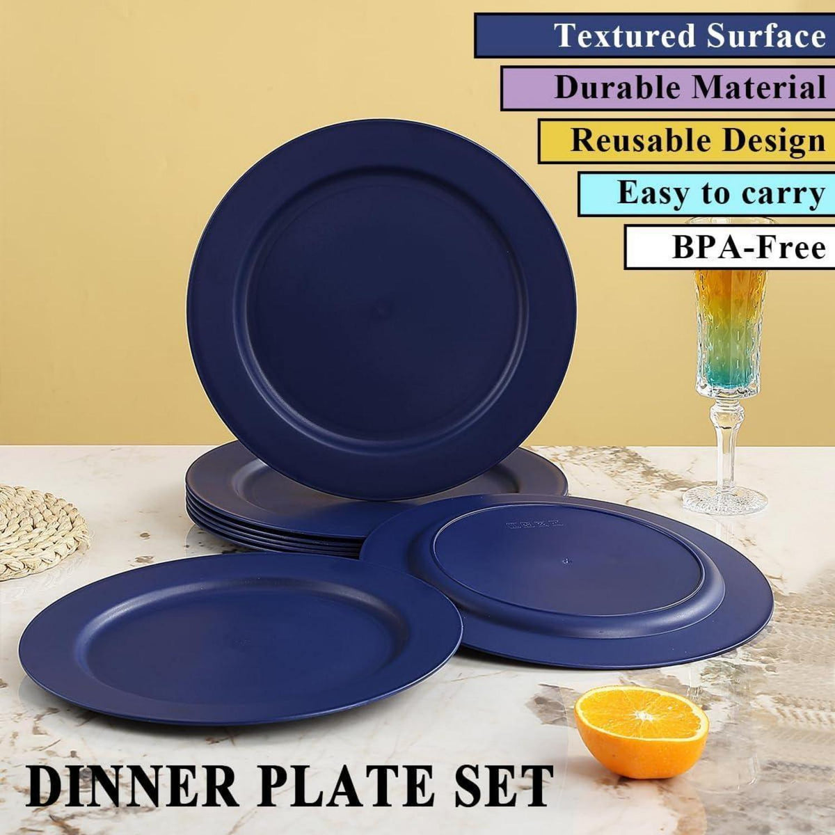 8er Set Kunststoffteller 25cm Blau - Outdoor & Picknick Geschirr