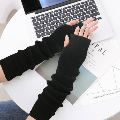 Armstulpen Damen Lang Gestrickt mit Daumenloch Schwarz