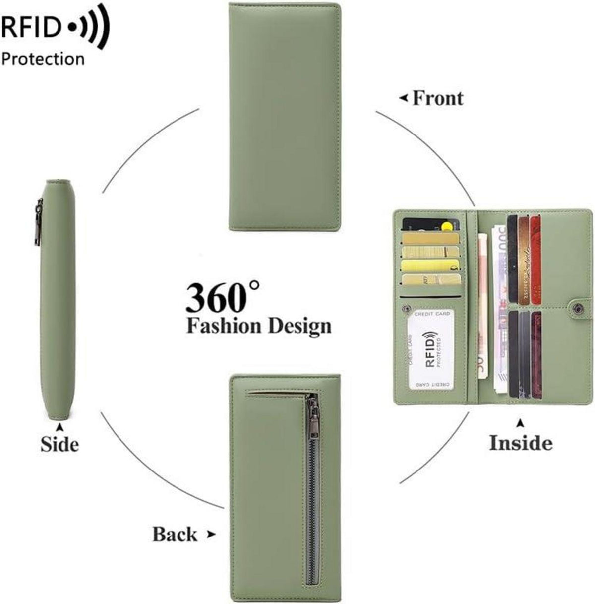 Damen Portemonnaie Groß mit Münzfach RFID PU Leder 12