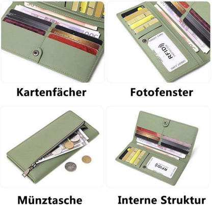Damengeldbörse Groß Blau RFID Blockierung 12 Kartenfächer Münzfach 19x9,5cm