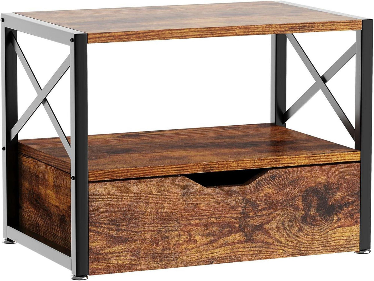 Holz Druckerständer mit Schublade und 2 Ebenen
