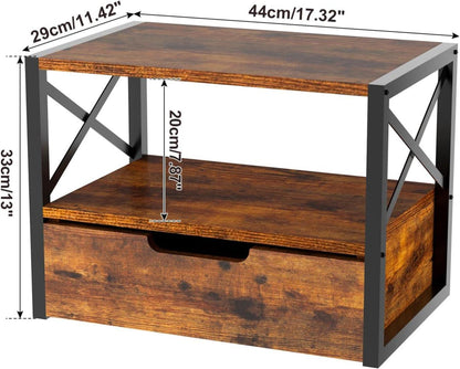 Holz Druckerständer mit Schublade und 2 Ebenen