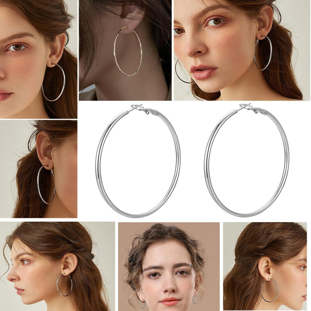 Schwarze Edelstahl Creolen Hoops Set 3 Paar Damen Ohrringe