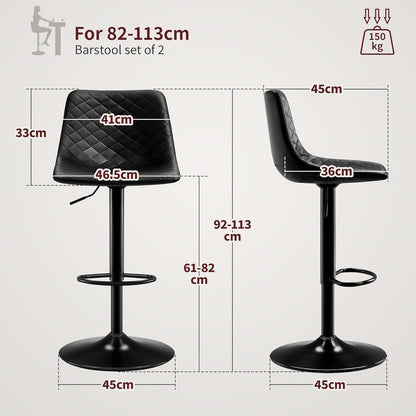 Höhenverstellbarer Barhocker 2er Set mit Mikrofaser-Leder & Lehne