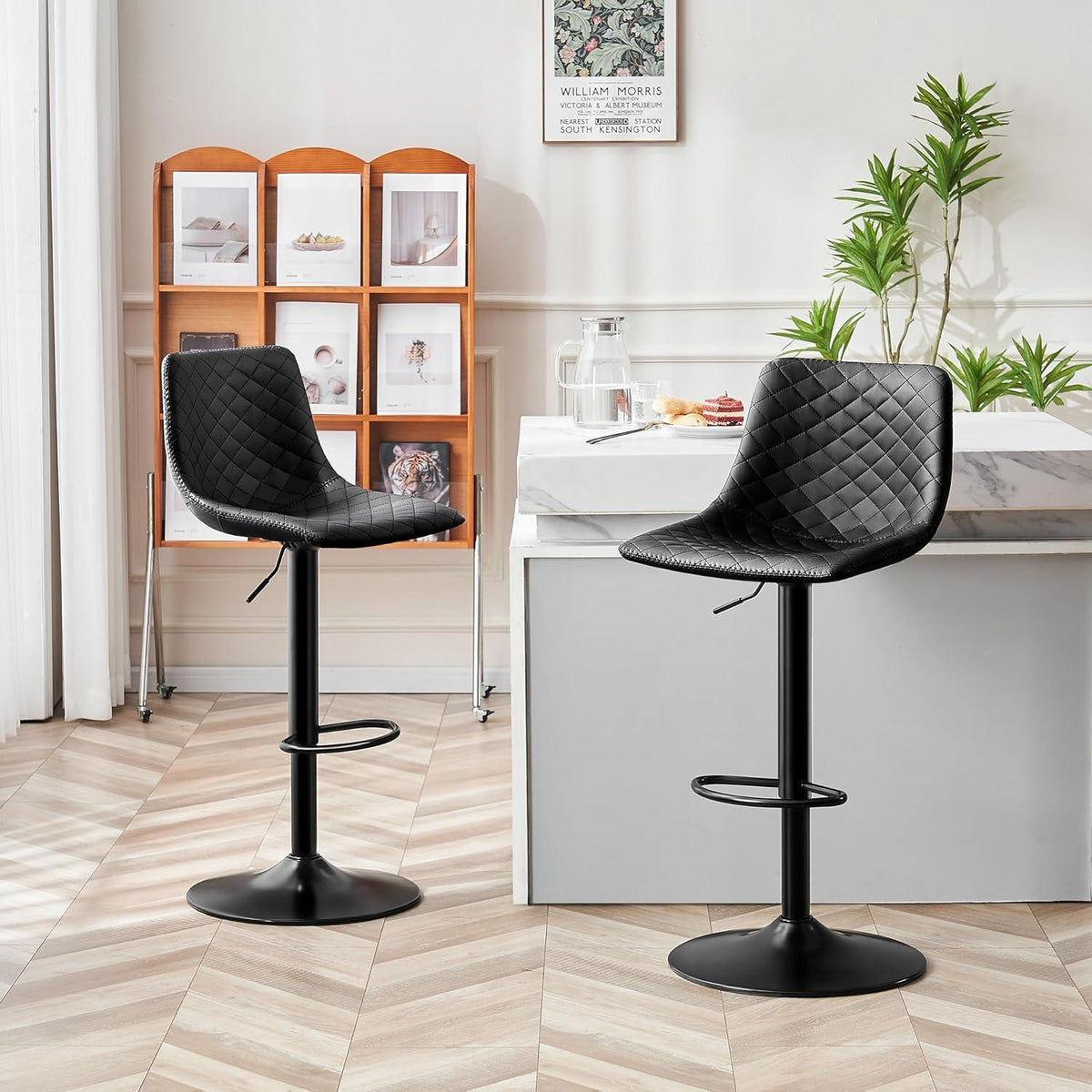 Höhenverstellbarer Barhocker 2er Set mit Mikrofaser-Leder & Lehne
