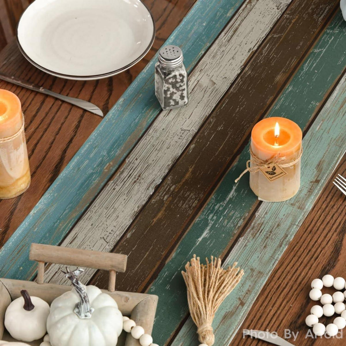 Artoid Mode Blau Holz Herbst Tischläufer 40x100 cm Küche Party Dekor