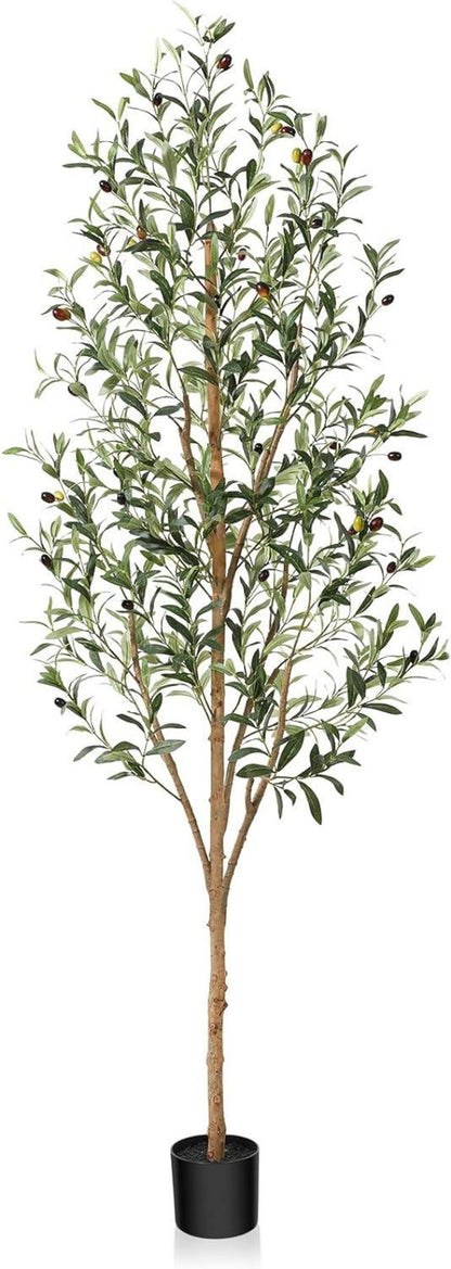 Künstlicher Olivenbaum 180cm Groß Fake Kunstpflanze mit Naturholzstamm