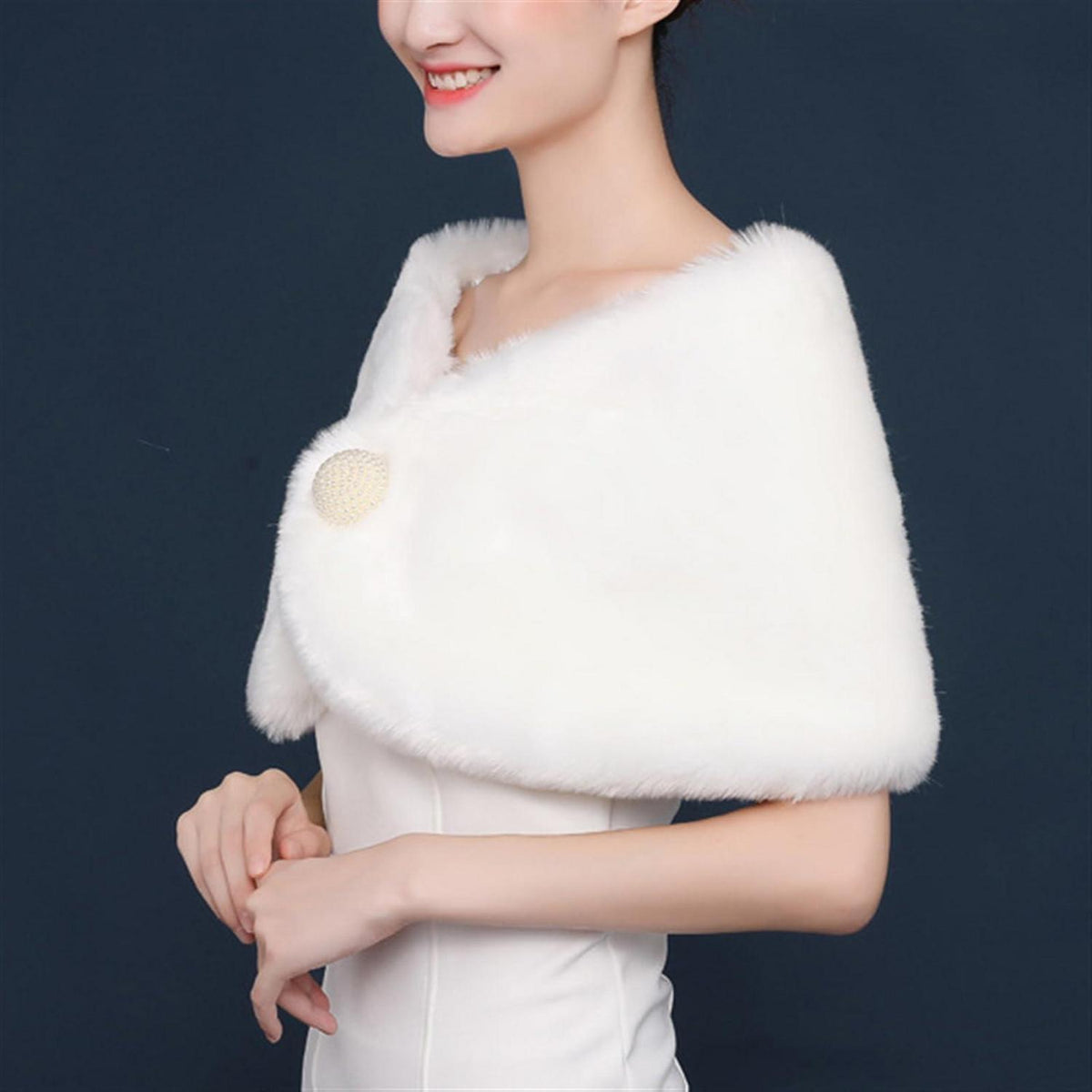 Kunstpelz Schal Stola Damen Winter Bolero Braut Weiß
