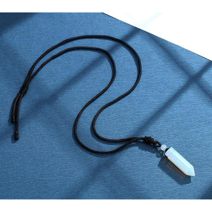 Kristallkette mit Opal Anhänger, verstellbares Seil, Damen & Herren in Lederoptik