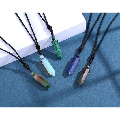 Kristallkette mit Opal Anhänger, verstellbares Seil, Damen & Herren in Lederoptik
